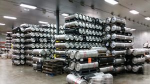 Kegs stacked to the ceiling at Chicago Beverage Systems